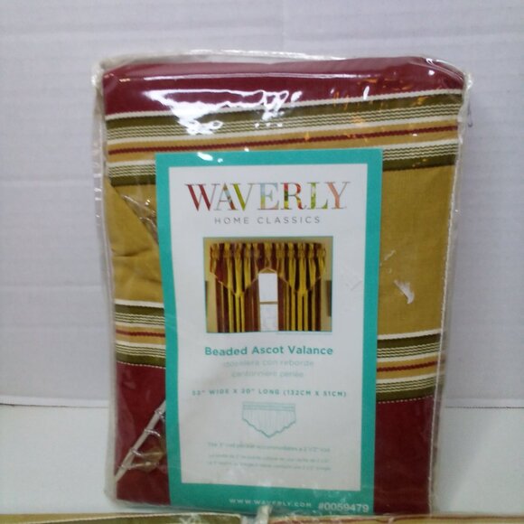 Waverly Home Classics Beaded Ascot Valance 52" x 20" Lot of 3 Gold Red Fringe - Picture 4 of 11